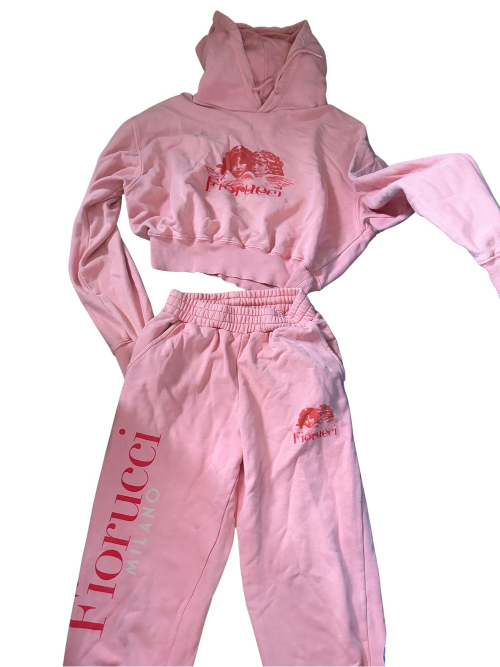 Fiorucci Pink Cropped Hoodie and Jogger Milano Lounge Set